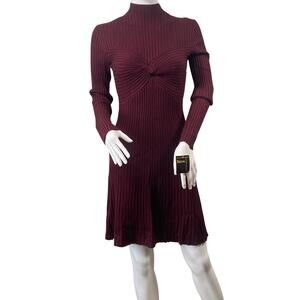 Melonie T Sweater Dress Womens Small Wine Knit Stretch Ribbed Mock Neck Mini